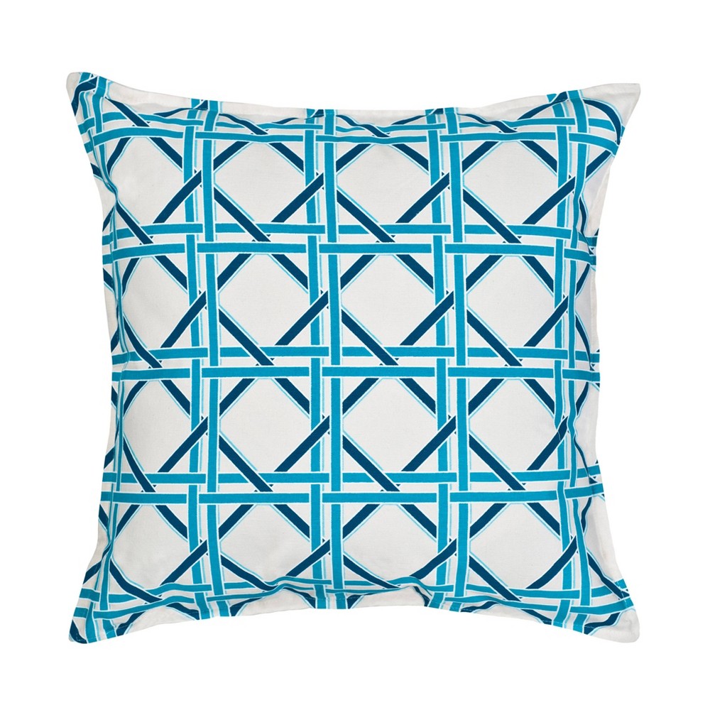 Kensington Garden 20"x20" Oversize Cane Cotton Canvas Square Throw Pillow Cover Turquoise Cane