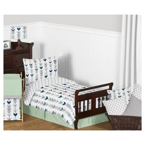 Navy & Mint Mod Arrow Bedding Set (Toddler) - Sweet Jojo Designs , Blue Gray White