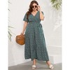 Garvee Women Plus Size V Neck Wrap Maxi Dress High Waist Ruffle Summer Casual Dress with Belt Short Sleeve - 2 of 4