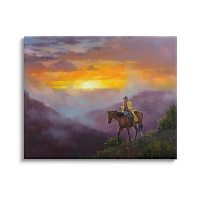Stupell Southern Cowboy Mountain Sunset Gallery Wrapped Canvas Wall Art