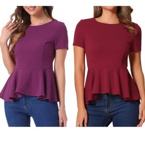 INSPIRE CHIC Women's Short Sleeve Round Neck Stretch Business Classic Peplum Top 2 Packs - 1 of 4
