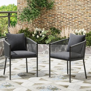 2-Piece Outdoor Dining Set - Rattan Wicker Patio Chairs with Cushions, Perfect for Garden, Deck, Backyard, and Poolside - 1 of 4