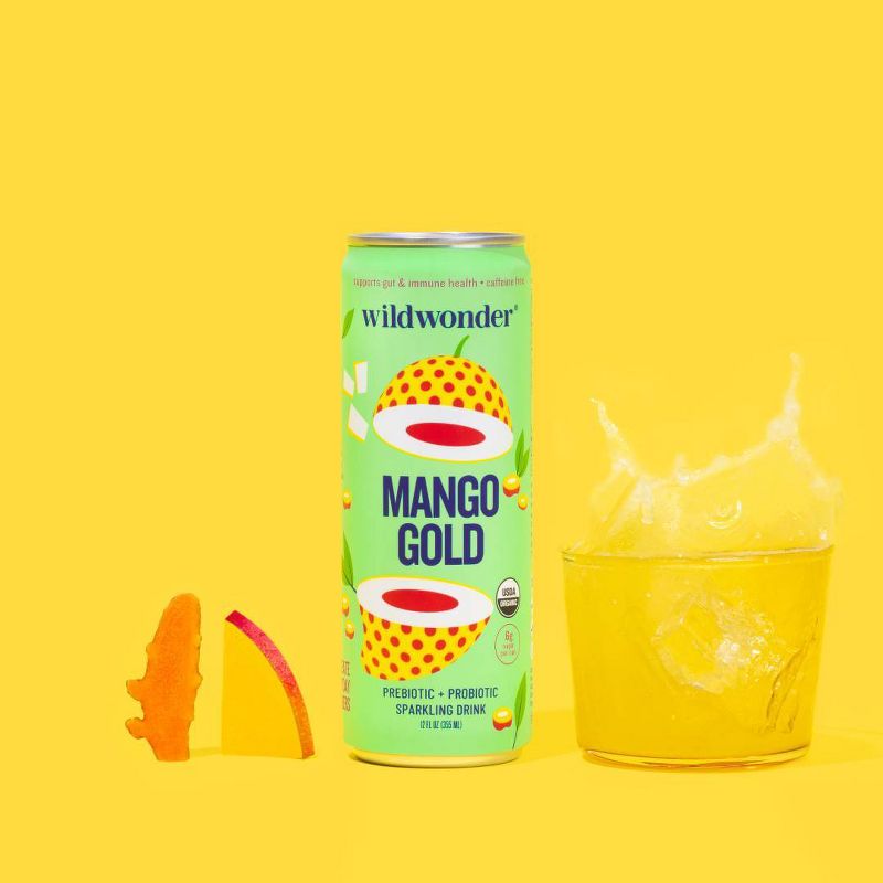 wildwonder Mango Gold Organic Prebiotic + Probiotic Sparkling Drink - 12 fl oz Can, 3 of 7