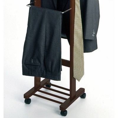 Antique Walnut Wood Valet Stand with Mirror and Drawer