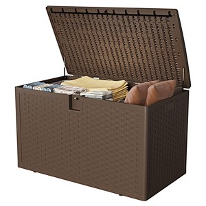73 Gallon Large Resin Deck Box, Weatherproof Outdoor Storage Bin with Lid and Side Handles - 1 of 4