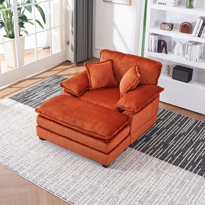 NicBex 56.3 Inch Modern Corduroy Single Sofa with 2 Toss Pillows and A Ottoman, Comfy Sofa- Deep Seat Couch for Living Room