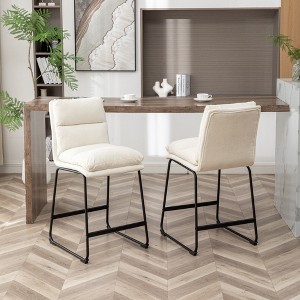 Faux Leather Upholstered Sled-Base Counter Stools, Set of 2 with Padded Seat, Back and Footrest for Kitchen and Dining - 1 of 4