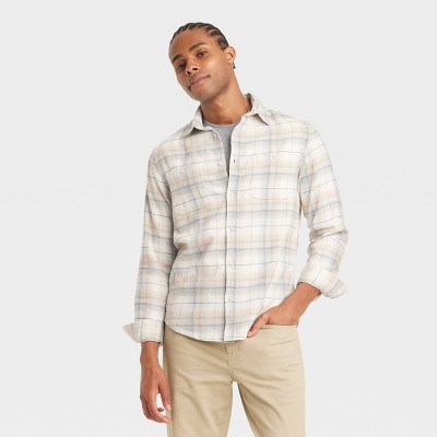 Men's Mid-Weight Flannel Long Sleeve Button-Down Shirt - Goodfellow & Co™ Cream M