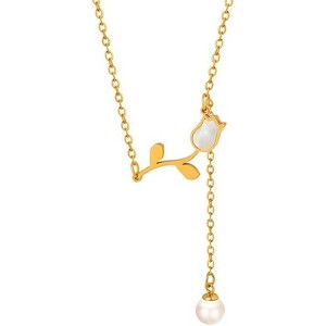 Clotth 18K Gold–Plated White Seashell Pendant Necklace Collection – French-Inspired Titanium Steel Jewelry for Women - 1 of 4