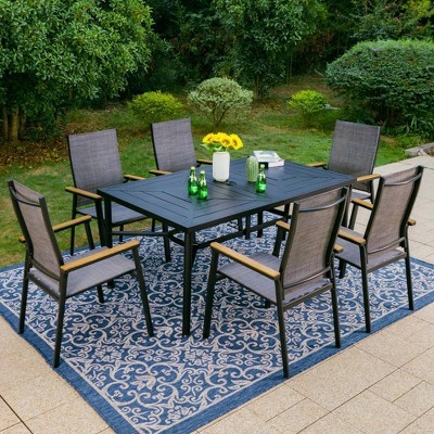 7pc Outdoor Dining Set With Aluminum Chairs & Large Rectangle Metal ...