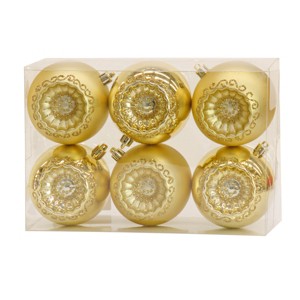 National Tree Company First Traditions Christmas Tree Ornaments, Metallic Gold with Swirls, Set of 6 - 1 of 4