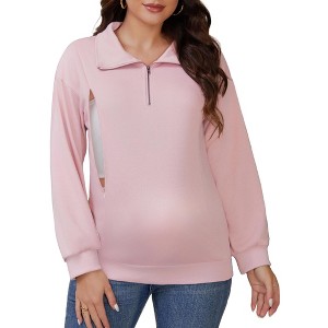 INSPIRE CHIC Women's Nursing Maternity Zipper Shirt Pregnancy Long Sleeves Polo Tops Breastfeeding Sweatshirt - 1 of 4