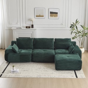 GDFStudio Quinn Modern 119.69" 3-Seater Compressed Corduroy Upholstered Sectional Sofa with 1 Ottoman - 1 of 4
