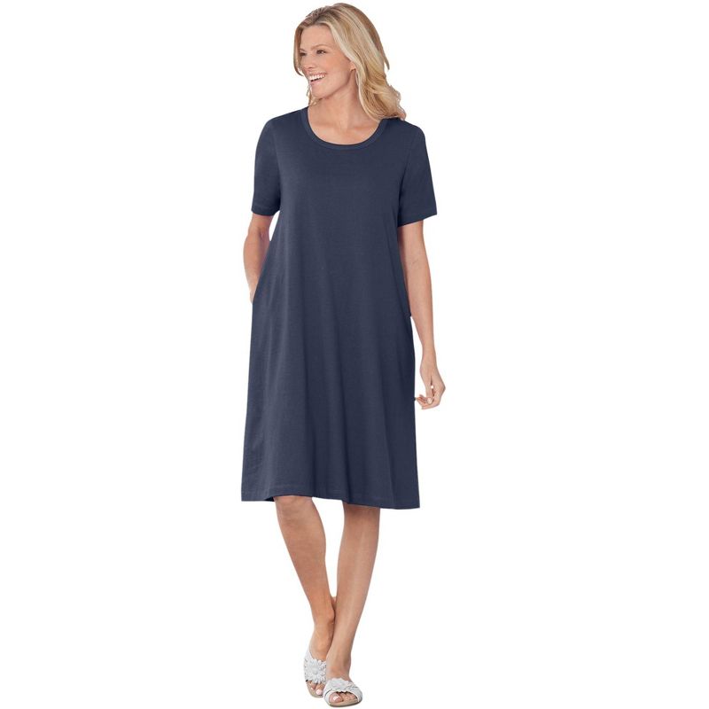 Woman Within Women's Plus Size Perfect Short-Sleeve Crewneck Tee Dress, 1 of 3