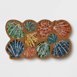 1'6"x2'6" Shell Scalloped Tufted Outdoor Coir Doormat Coral Orange/Blue - Threshold™ - 1 of 4