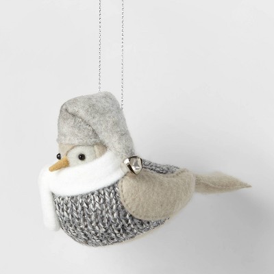 Fabric Bird with White Scarf Christmas Tree Ornament Gray - Wondershop™