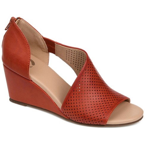 Journee Collection Womens Aretha Tru Comfort Foam Back Heel Zip Peep Toe  Wedge Sandals, Rust 6w : Target