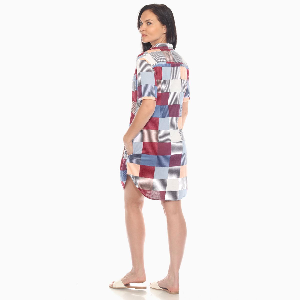 Women’s Short Sleeve Plaid Button Down Shirt Dress -White Mark - thumbnail 7