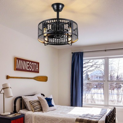Kviflon 18 Inch Caged Ceiling Fan with Light and Remote,8 Blades,2 Downrod Industrial Style,for Dining Room,Kitchen,Bedroom