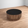 Royal Hampton Coffee Table | 34" Round Black Top | Brown Mango Wood Fluted Plinth Base - 3 of 4