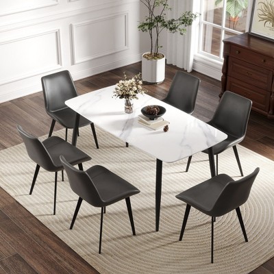 NicBex 55.12"/62.99"  Modern Artificial Stone Dining Table with Black Metal Leg for 6 People for Kitchen, Dining Room, Office