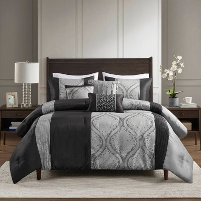 Black and Silver Full Microfiber Jacquard Comforter Set