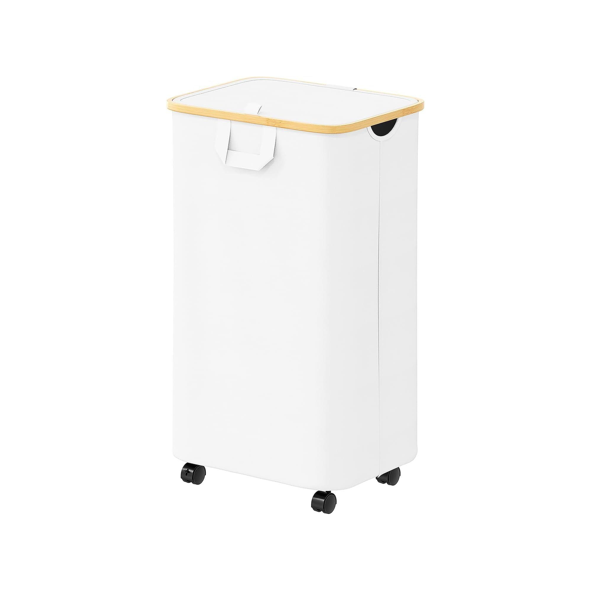 Laundry Hamper with Wheels and Lid - 100L Rolling Clothes Basket with Bamboo Handle, SpaceAid Large Laundry Organizer for Bedroom, Bathroom, Dorm