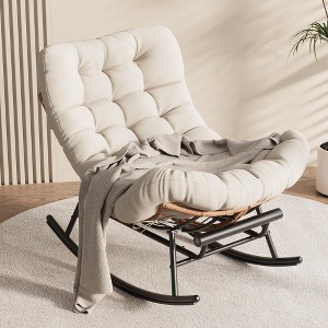 Papasan Rocking Chair with Thick Cushion & Footrest – Oversized Patio Rocker, All-Weather Wicker Lounge Chair for Garden, Porch, Living Room - 1 of 4