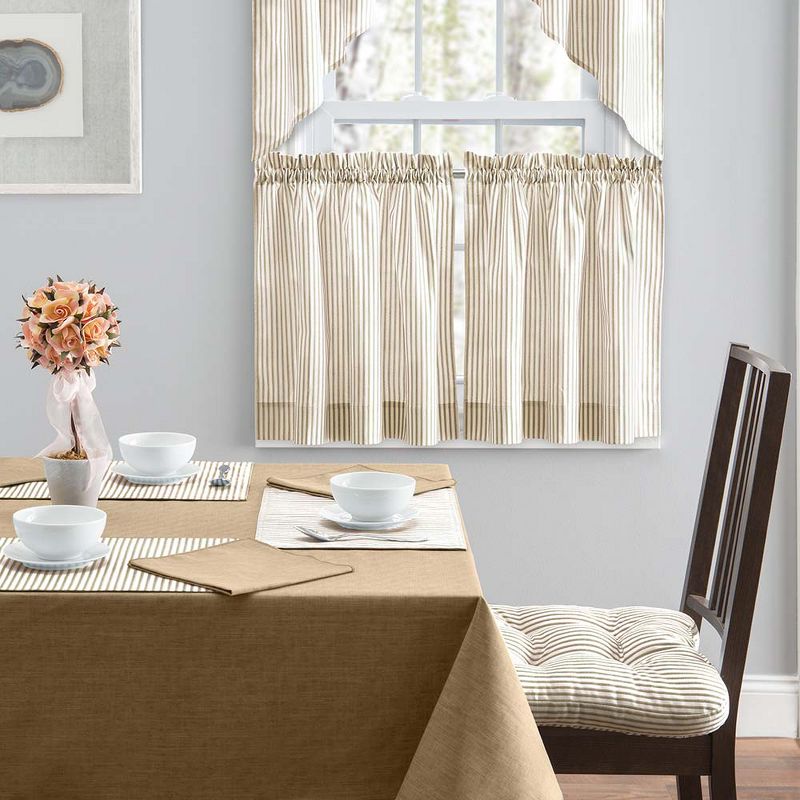 Ellis Curtain Plaza Classic Ticking Stripe Printed on Natural Ground 1.5" Rod Pocket Tailored Swag 56" x 36" Tan, 4 of 5