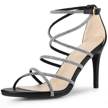 Perphy Women's Rhinestone Strappy Open Toe Stiletto Heel Ankle Strap Gladiator Sandals