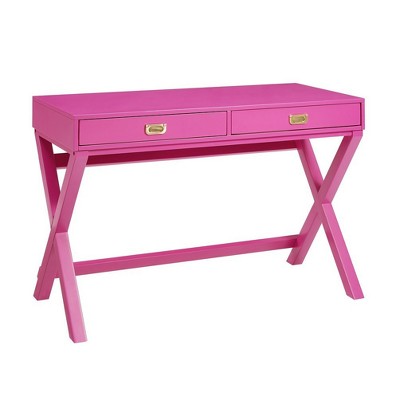 Peggy Transitional Campaign Wood Writing Desk with Drawers Pink - Linon