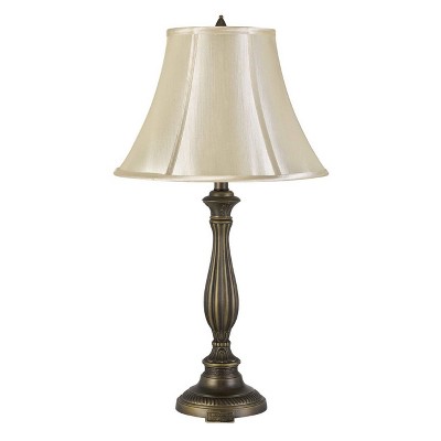 28" 3-way Metal Aluminum Casted Table Lamp with Softback Faux Silk Shade Antique Brass - Cal Lighting