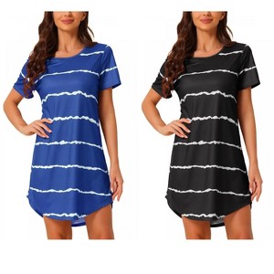 INSPIRE CHIC Women's 2 Pcs Round-Neck Curved-Hem Short-Sleeve Nightshirt Sleep Gown - 1 of 4