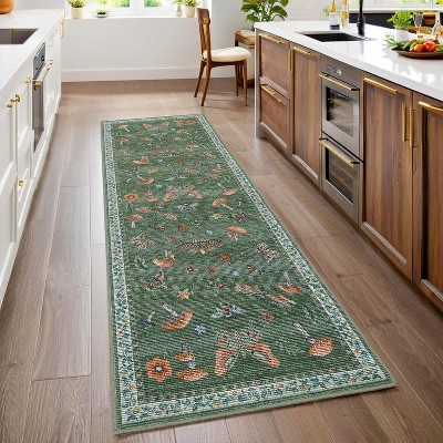 Washable Rug - Non-Slip Soft Farmhouse Carpet Low Pile Thin Floor Cover for Living Room, Bedroom Nursery Dining Room Dorm