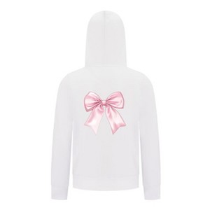 Everyday Kids Girls Collection Pink Bow Zip Up Hoodie – Cute Satin-Style Ribbon Graphic Sweatshirt - 1 of 4