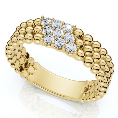 Pompeii3 Three Row Beaded Diamond Stackable Ring 14k Gold or Platinum Lab Created