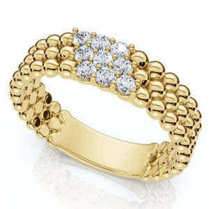 Pompeii3 Three Row Beaded Diamond Stackable Ring 14k Gold or Platinum Lab Created - 1 of 4