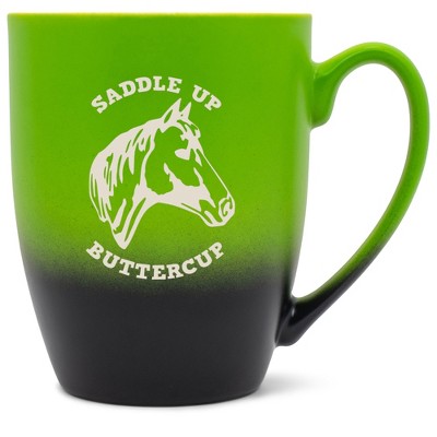 100 North Horse 10 Ounce Green and Black Two Toned Ombre, Comfortably Fits Your Hands, Ceramic Tea Coffee Cup Mug, Saddle Up Buttercup
