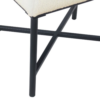 Cream Faux Sheepskin Square Ottoman with Black Metal Base
