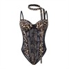 Clotth Women's Leopard Print Bodysuit - Lace Detail, Halter Neck, Sheer Mesh Panels Lingerie, Brown with Black - 4 of 4