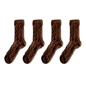 Anna-Kaci Women's 4 Pairs Cable Knit Quarter Socks Soft Stretch Fabric Cozy Everyday Wear - 1 of 2