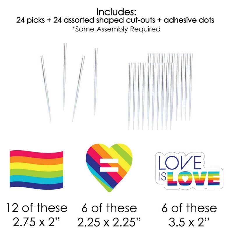 Big Dot of Happiness Love is Love - LGBTQIA+ Pride - Dessert Cupcake Toppers - Rainbow Party Clear Treat Picks - Set of 24, 5 of 7