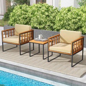 Costway 3 PCS Patio Chair Set Acacia Wood Sofa Set with Metal Support Soft Seat Cushions - 1 of 4
