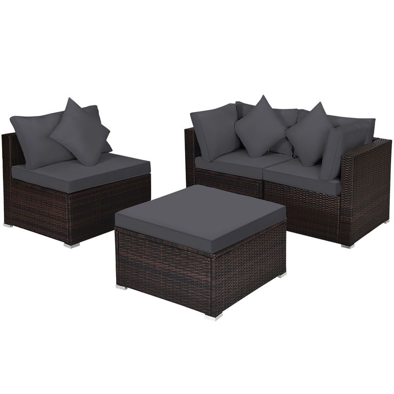 Costway 4PCS Patio Rattan Furniture Set Sofa Ottoman Cushion Garden Deck Grey, 4 of 11