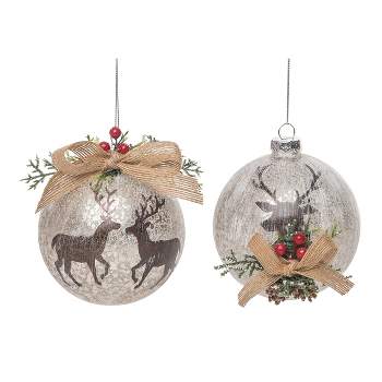 Transpac Glass 4.5 in. Multicolored Christmas Rustic Reindeer Ornament Set of 2