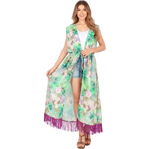 LA LEELA Women's Summer Front Open Chunky Beach Duster Vacation Beachwear Long Bathing Suit Cardigan Holiday Swimwear Coverups M-L Multicolor, Floral