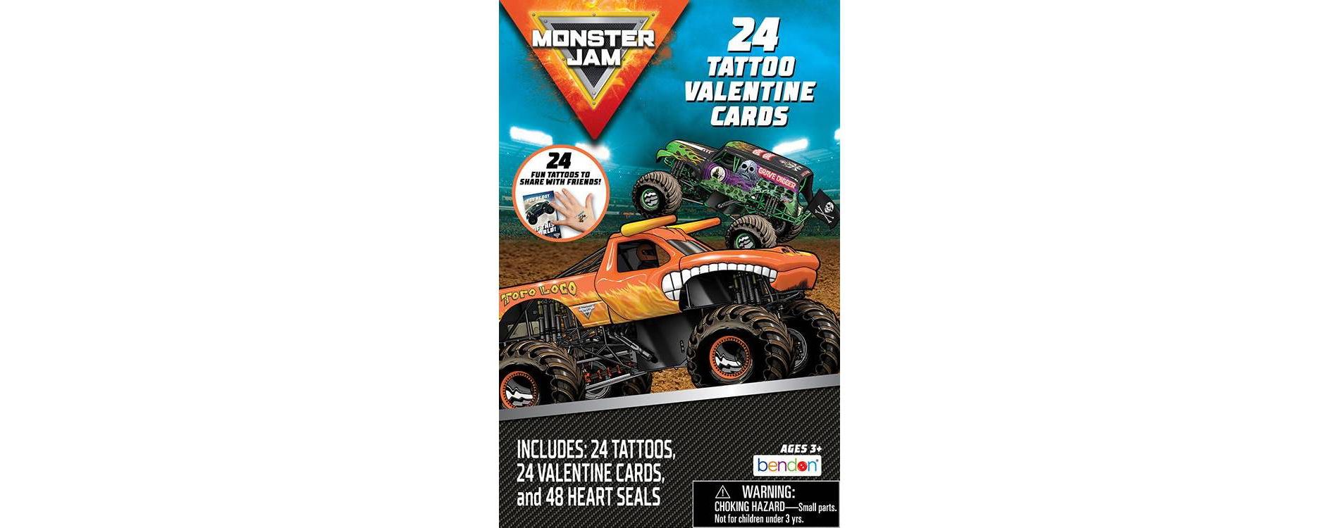 Bendon 24ct Monster Jam Tattoos and Valentine's Day Cards with 48ct Heart Seals
