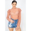 Slickblue Sheer Crochet Lace Top with Ruffled Trim, Mock Neck, Long Sleeves, Dusty Sand, Size S-L - 2 of 4