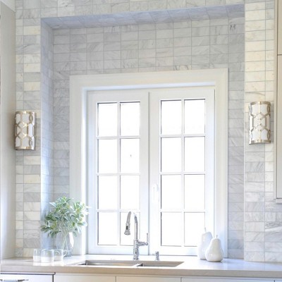 Polished Nickel and White Silk Half-Cylinder Sconce