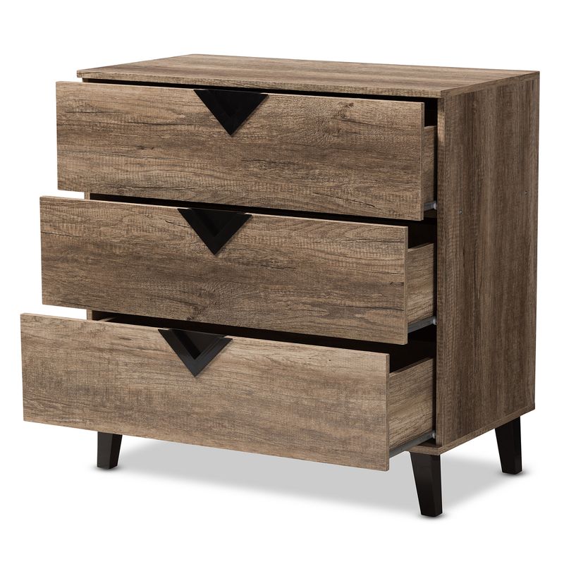 Baxton Studio Wales Modern and Contemporary Oak Wood Finish 3 Drawer Chest Light Brown, 3 of 11